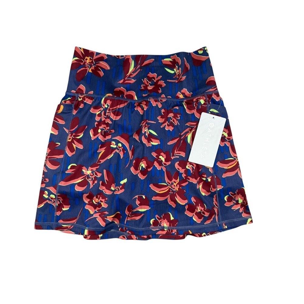 Athleta Salutation Stash 16 1/2" Skort XS Floral Print Activewear Blue & Red